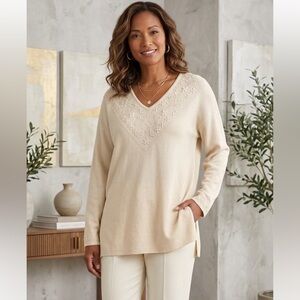 Take 50% OFF- Theomiles V-neck Embellished Sweater, Size-S